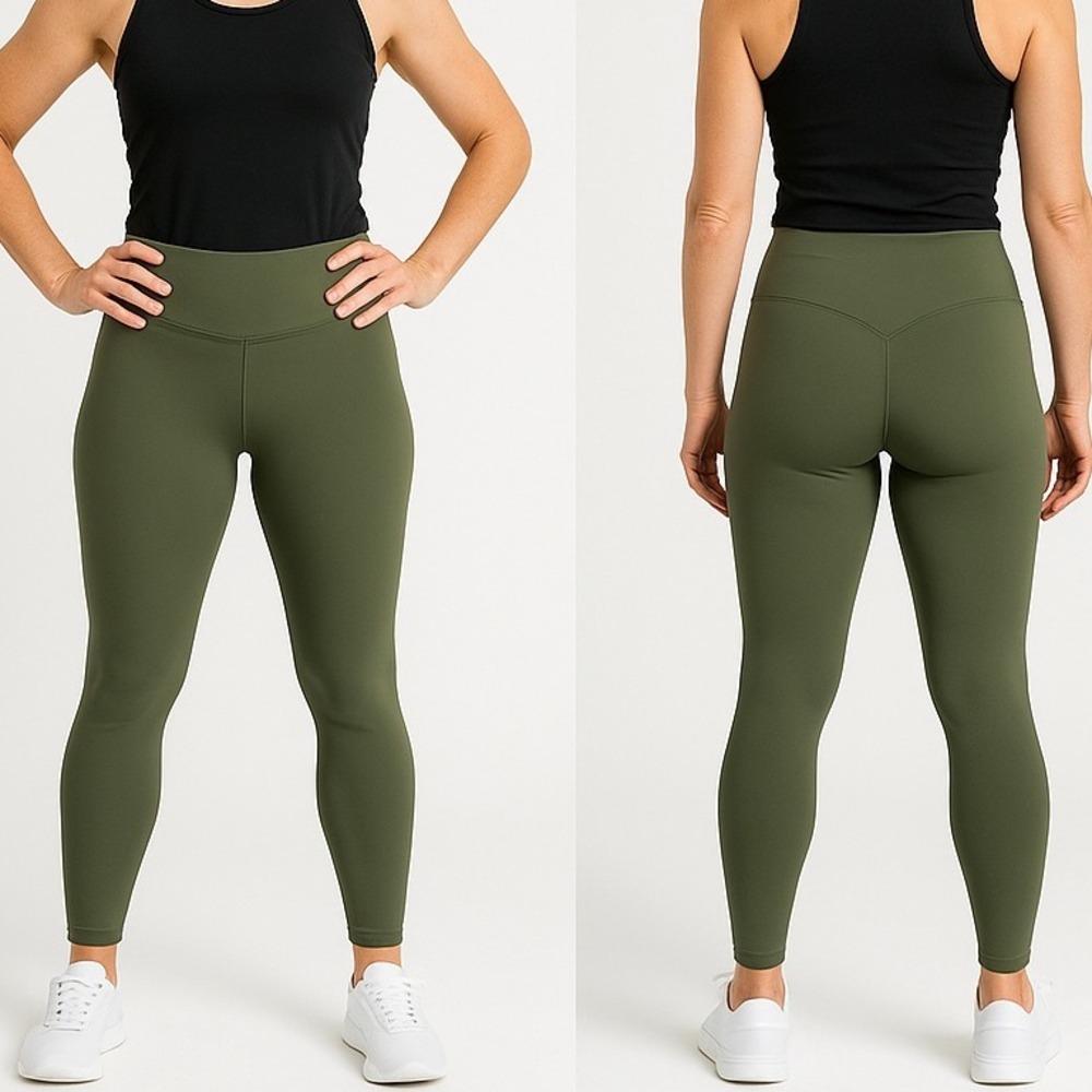 K. By Kendra Scott Activewear High Rise‎ Lustrous Leggings Olive Green Size L